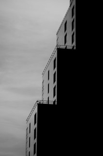 Balconies under cloudy sky
