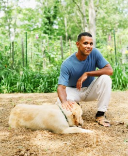 Man petting dog
