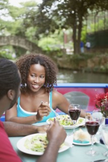 Couple eating lunch on a boat