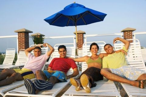 Group of friends in lounge chairs