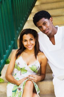 Couple sitting on steps