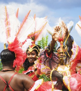 African group dancing in traditional clothing