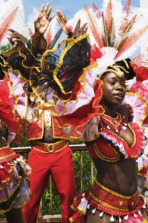 African group dancing in traditional clothing
