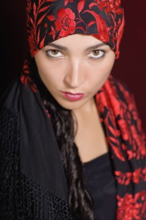 Mixed race woman wearing headscarf