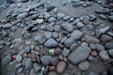High angle view of rocks on beach