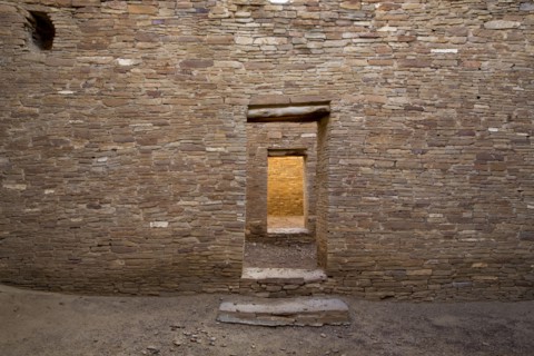 Pueblo Bonito doors and stone walls