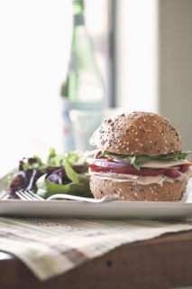 Sandwich and salad on plate