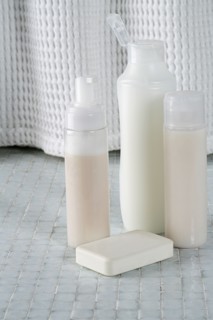 Soap and bottles shampoo