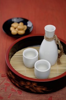Sake and Japanese rice crackers