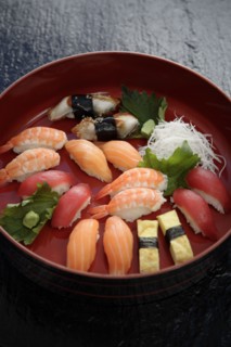 Nigiri sushi combination on platter
