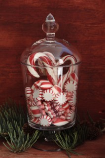 Peppermint candies in glass jar