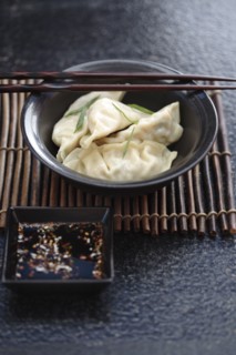 Asian dumplings in bowl