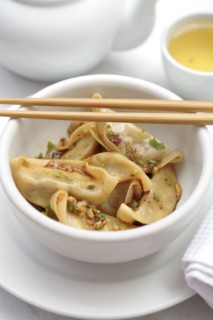 Asian dumplings in bowl