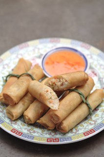 Asian spring rolls on plate