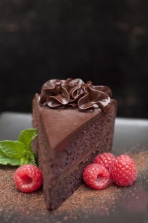Close up of slice of chocolate cake