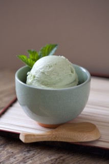 Close up of bowl of green tea ice cream