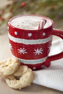 Close up of cookies and mug of hot chocolate