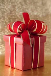 Close up of wrapped Christmas gift