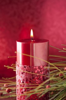 Close up of decorative red candle