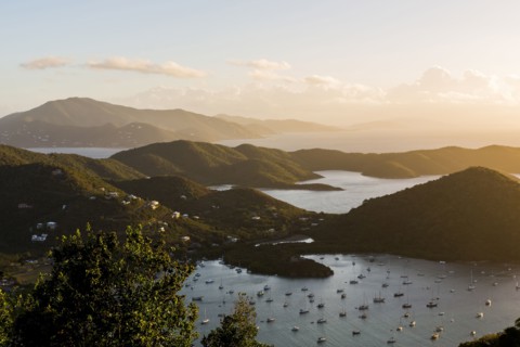 Aerial view of sailboats in Sanders Bay