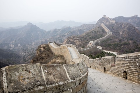 Great Wall of China and mountains
