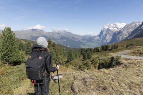 Caucasian woman hiking in mountains