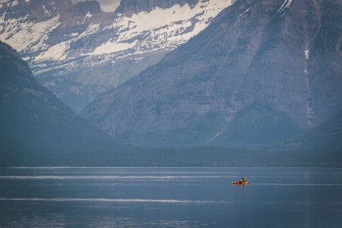 Kayak in mountain lake