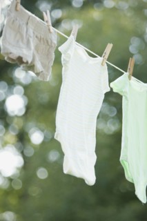 Close up of laundry hanging on clothes line