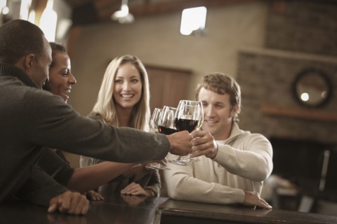Friends drinking wine together