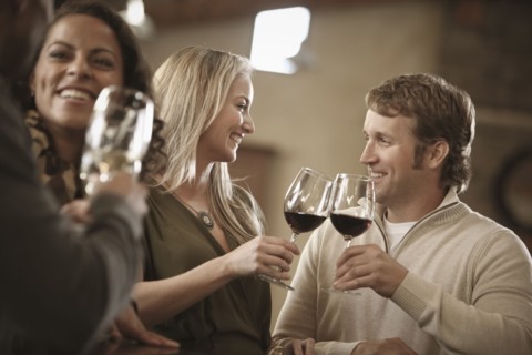 Friends drinking wine together