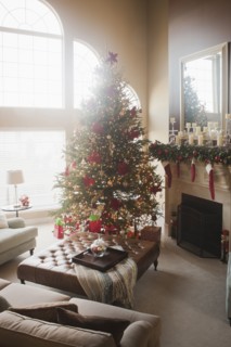 Christmas tree and decorations in living room