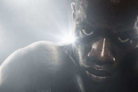 Serious African American boxer