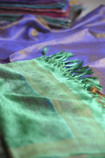 Close up of bright woven textiles