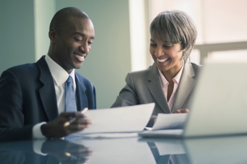 Black business people talking