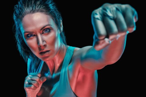 Caucasian boxer in fighting stance