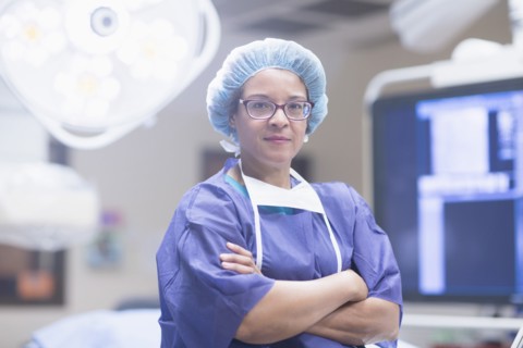 African American surgeon in operating room