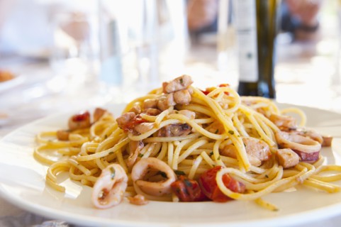 Plate of calamari spaghetti