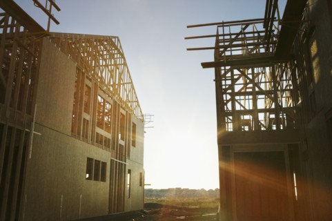 Sun shining on residential construction site