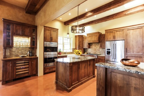 Wooden cabinets in modern kitchen