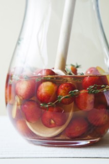 Close up of cherries in liquid