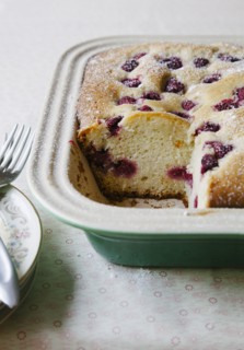 Fresh berry cake in pan