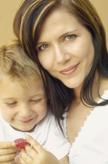 Close up of mother and young son