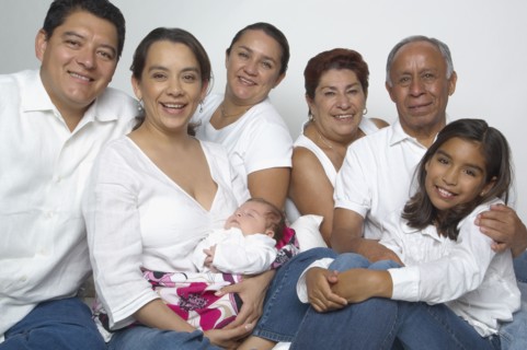 Portrait of multi-generational Hispanic family