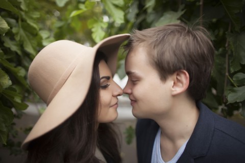 Caucasian couple rubbing noses
