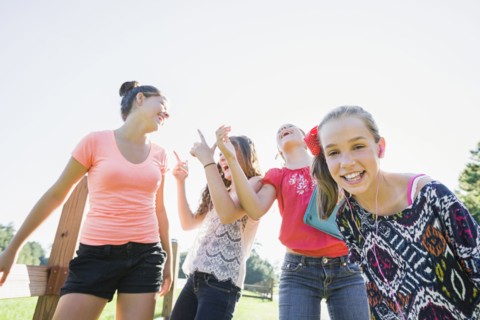 Caucasian girls hanging out together