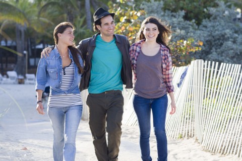 Friends walking on beach