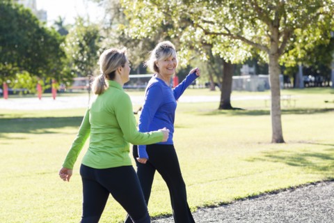 Caucasian women walking in park