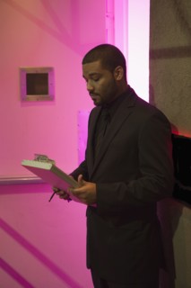 African American bouncer working at nightclub