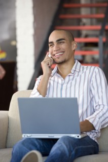 African American man talking on cell phone