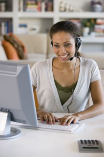 African American businesswoman wearing headset